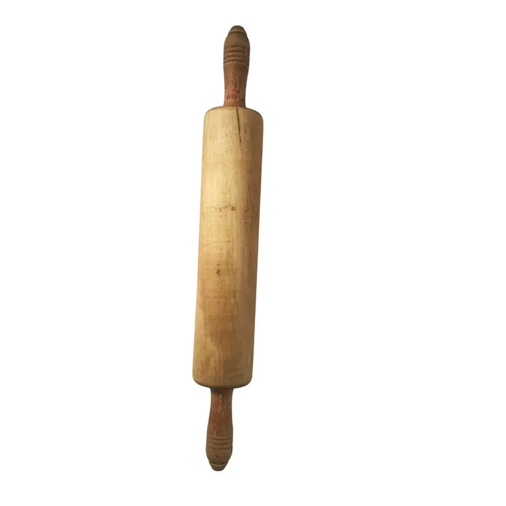 Vintage Wooden Rolling Pin Missing Paint on Handles and Stain on Wood